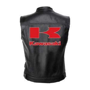 Kawasaki Motorcycle Riding Black Leather Vest - Image 2