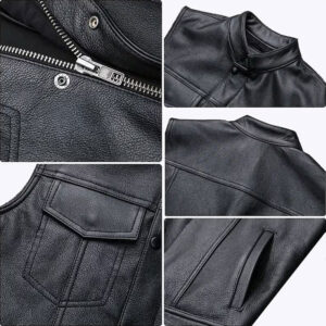 Kawasaki Motorcycle Riding Black Leather Vest - Image 3