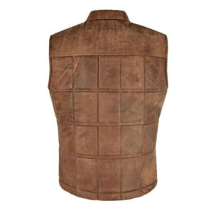 Handmade Genuine Brown Leather Vest For Motorcycle Rider - Image 3