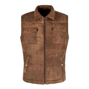 Handmade Genuine Brown Leather Vest For Motorcycle Rider - Image 1