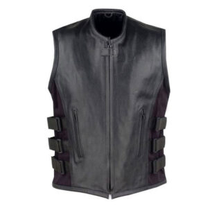 Adjustable Velcro Straps Biker Real Leather Vest - Image 1