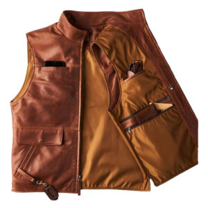 Brown Leather Gentleman Style Vest - Image 4