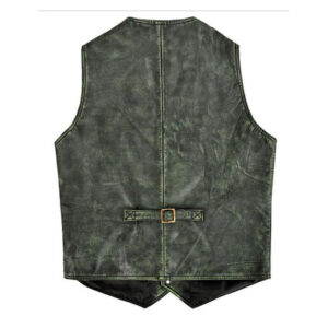 V-Neck Green Leather Gentleman Vest For Riding - Image 3