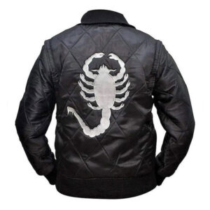 Black Satin White Scorpion Patch Bomber Jacket - Image 2