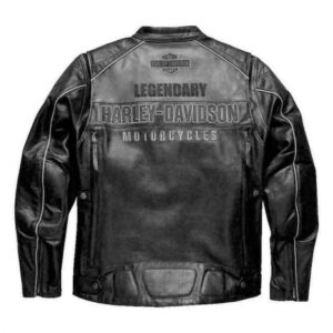 Harley Davidson Black And Grey Motorcycle Leather Jacket - Image 2