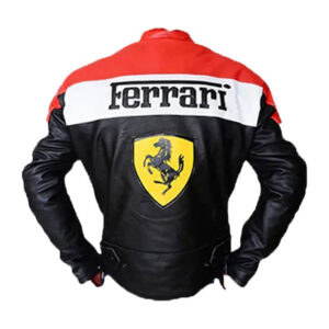 Ferrari Motorbike Black, Red And White Leather Jacket - Image 2