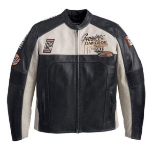 Black Breathable Cowhide Leather Harley Davidson Motorcycle Racing Jacket - Image 1