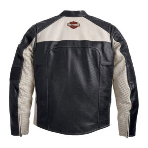 Black Breathable Cowhide Leather Harley Davidson Motorcycle Racing Jacket - Image 2