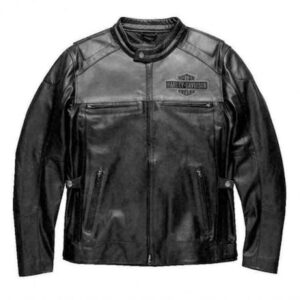 Harley Davidson Black And Grey Motorcycle Leather Jacket - Image 1