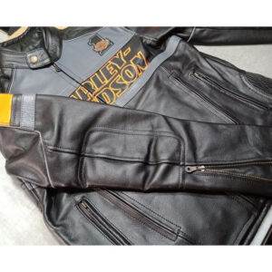 Harley Davidson Black Leather Motorcycle Racing Jacket - Image 2