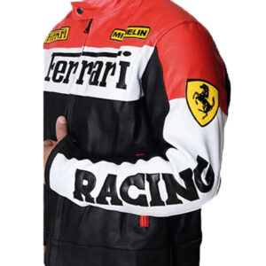 Ferrari Motorbike Black, Red And White Leather Jacket - Image 3