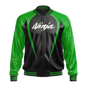 Kawasaki Ninja Black And Green Ribbed Cuffs Leather Jacket - Image 1