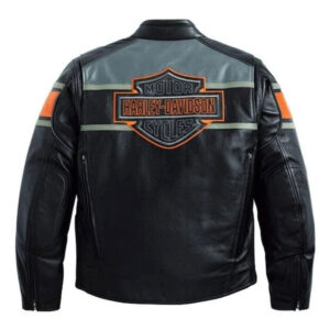 Harley Davidson Black Leather Motorcycle Racing Jacket - Image 4