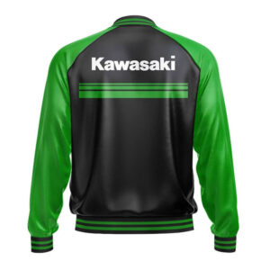 Kawasaki Ninja Black And Green Ribbed Cuffs Leather Jacket - Image 2