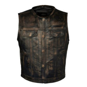 Handmade Calfskin Leather Motorcycle Retro Vest - Image 1