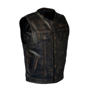 Handmade Calfskin Leather Motorcycle Retro Vest - Image 2