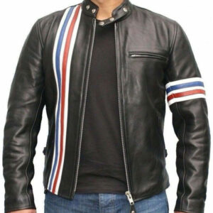 Captain America Flag Black Leather Motorbike Fashion Jacket - Image 1