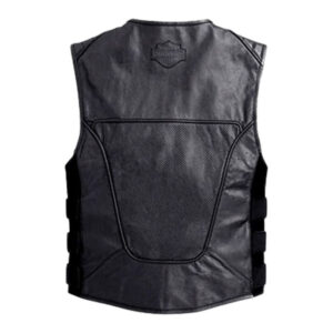 Black Harley Davidson Leather Motorcycle Vest - Image 2