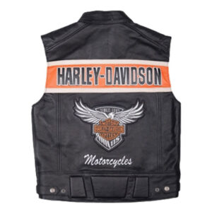 Black Cow Leather Harley Davidson Passing Link Rugged Vest - Image 2