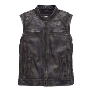 Distressed Black Leather Harley Davidson Convertible 2 In 1 Jacket - Image 2