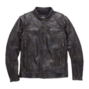 Distressed Black Leather Harley Davidson Convertible 2 In 1 Jacket - Image 1