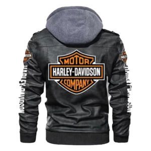 Handmade Harley Davidson Black Leather Hooded Jacket - Image 2