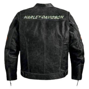 Harley Distressed Black Leather Retro Biker Jacket - Image 2