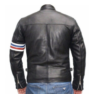 Captain America Flag Black Leather Motorbike Fashion Jacket - Image 2