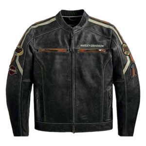 Harley Distressed Black Leather Retro Biker Jacket - Image 1