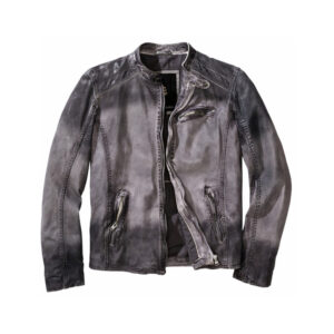 Stylish Grey-Grey Soft Lamb Nappa Dyeing Process Biker Leather Jacket - Image 1