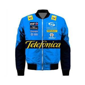 Fernando Alonso Vintage Formula F1 Racing Fashion Varsity Renault F1 Bomber  Jacket - Image 2