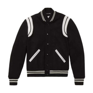 Handmade Trimmed Virgin Wool-Blend Bomber Stylish Varsity Leather Jacket - Image 1