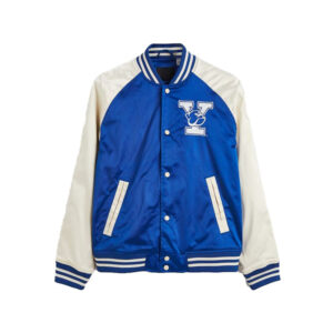 Handmade Satin Varsity Bomber Stylish Blue & White Bomber Jacket - Image 1