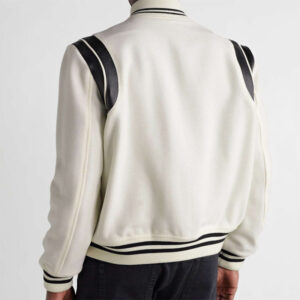 Handmade Trimmed Virgin Wool-Blend Bomber Stylish Varsity Leather Jacket - Image 4